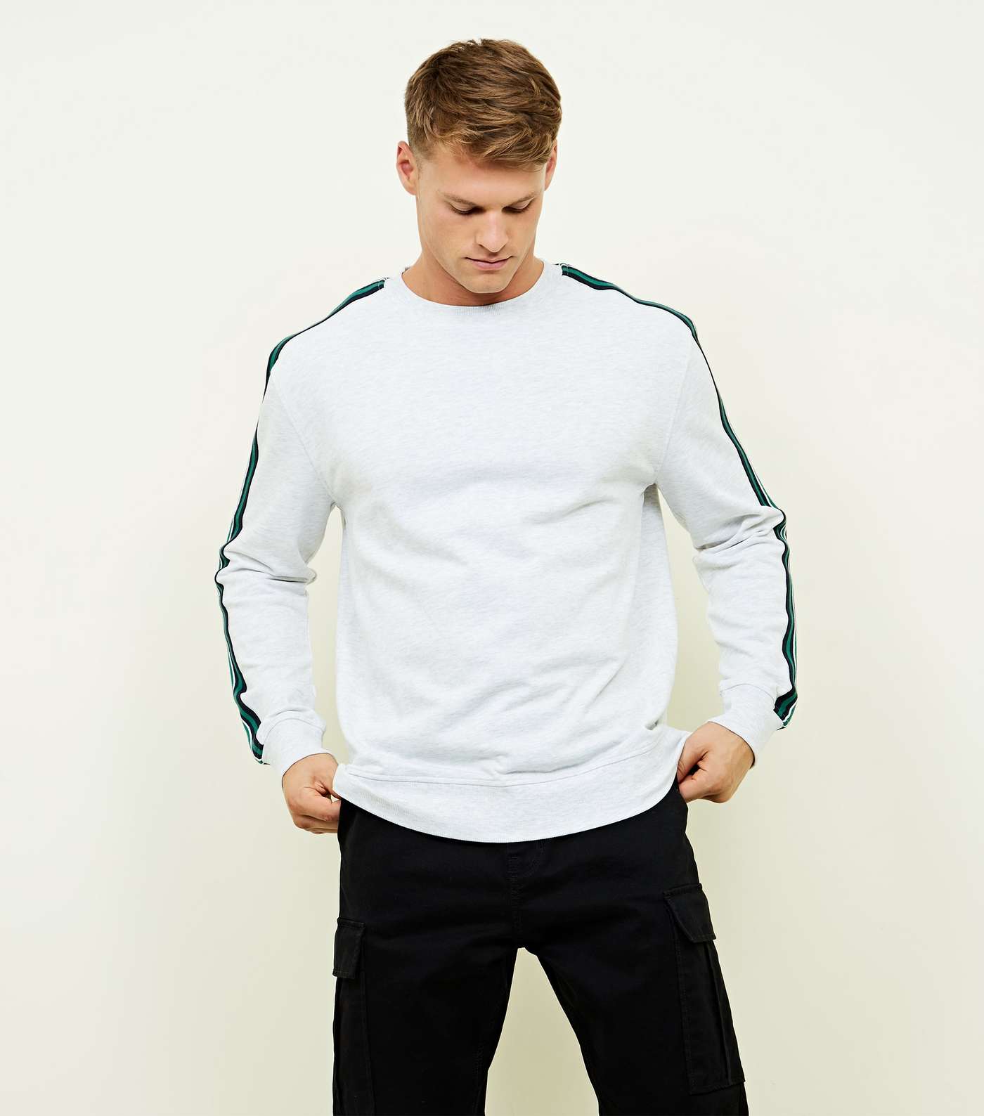 Grey Marl Side Stripe Sleeve Sweatshirt