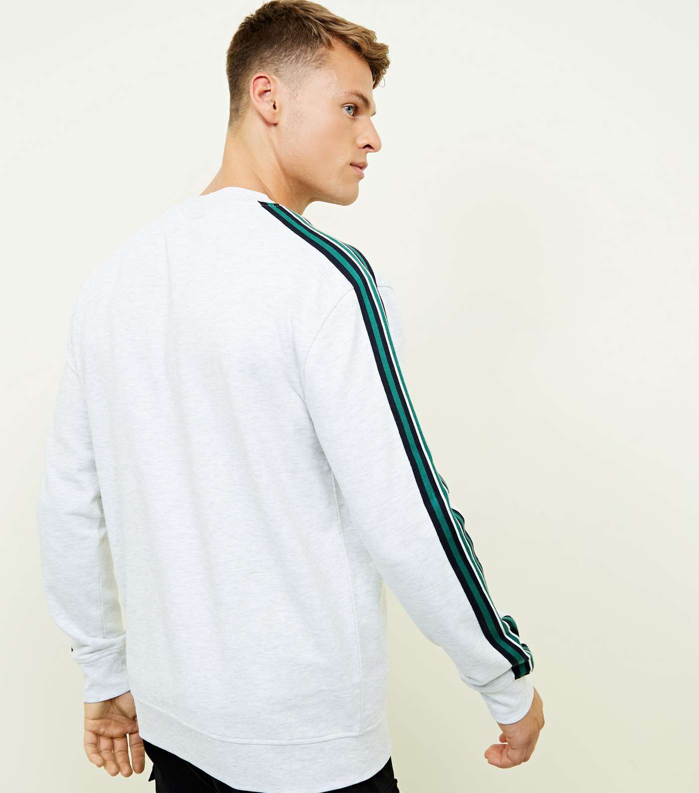 Grey Marl Side Stripe Sleeve Sweatshirt Image 3