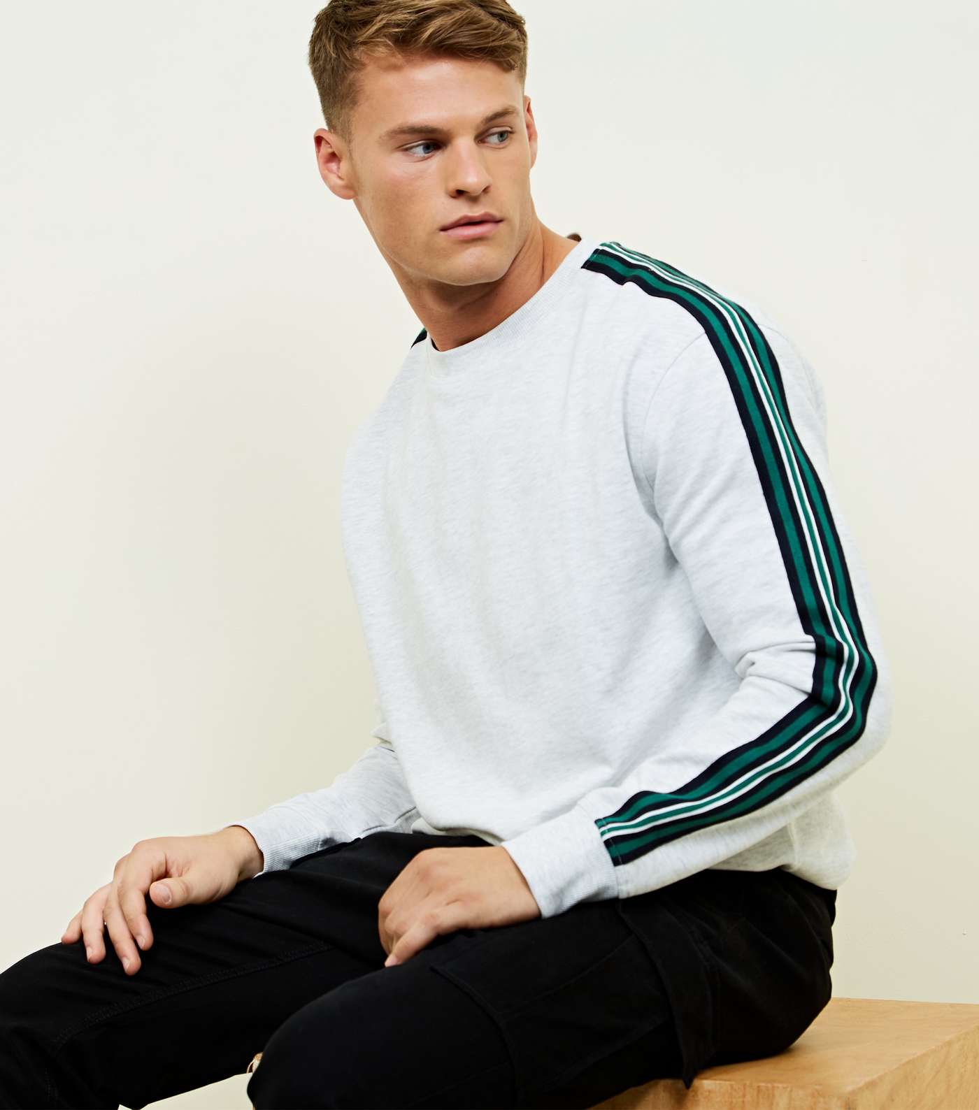 Grey Marl Side Stripe Sleeve Sweatshirt Image 5