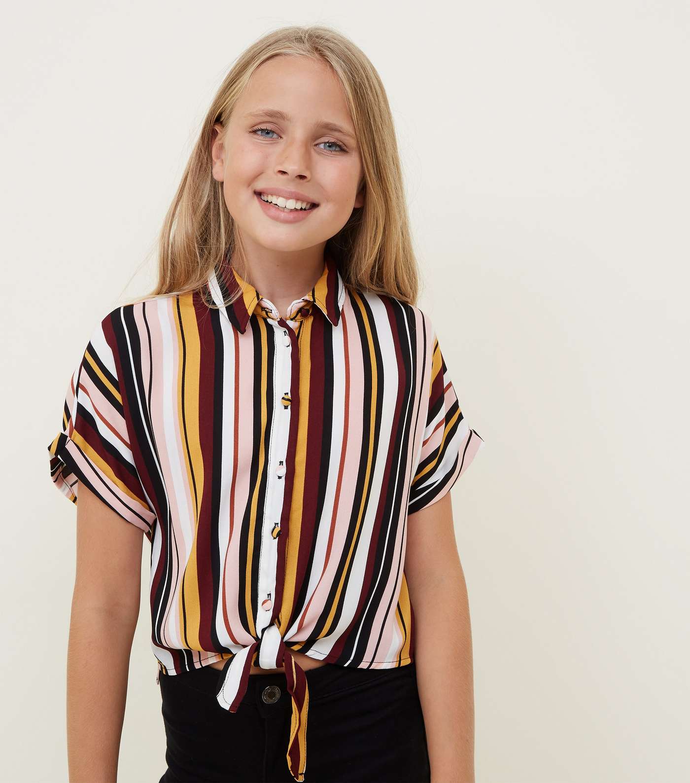 Girls Multicoloured Stripe Tie Front Shirt 