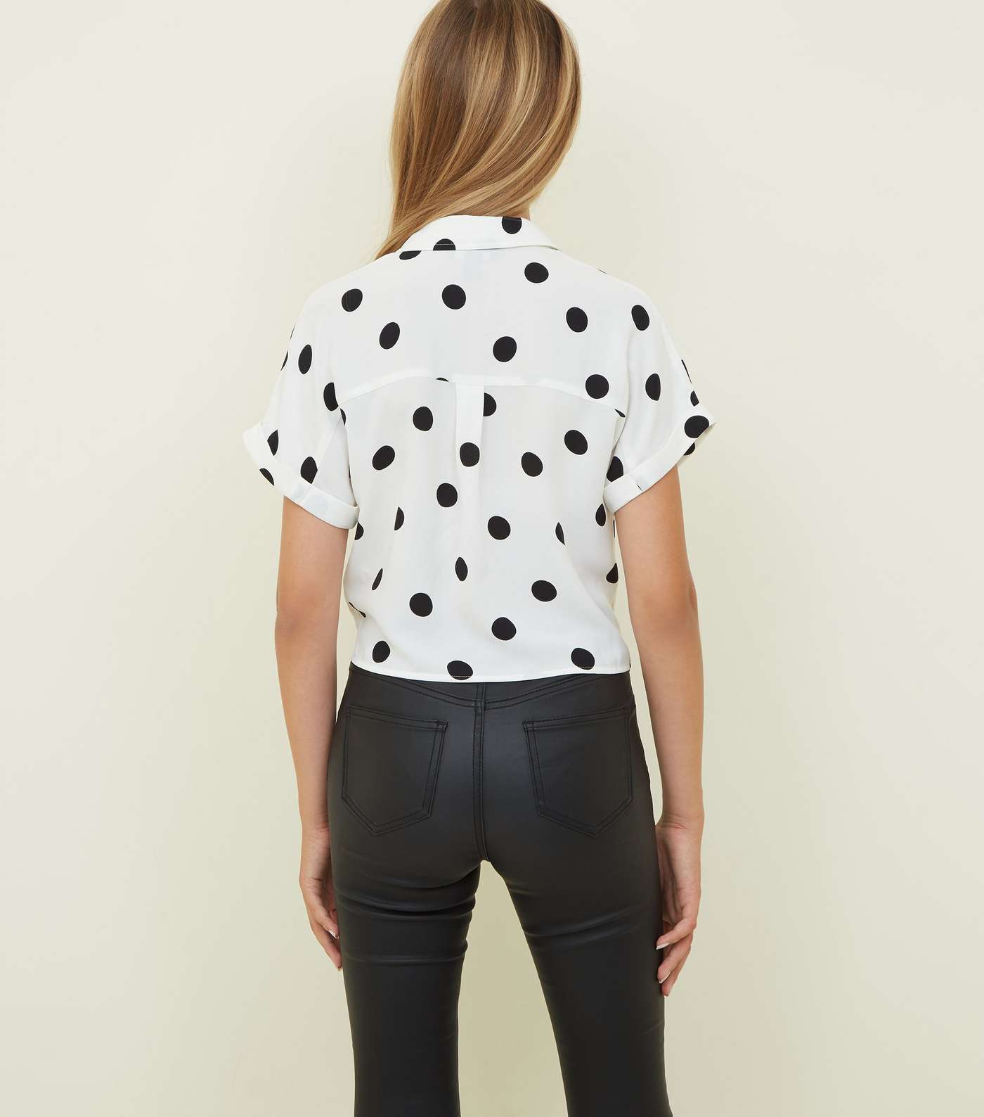 Girls White Polka Dot Tie Front Shirt Image 3