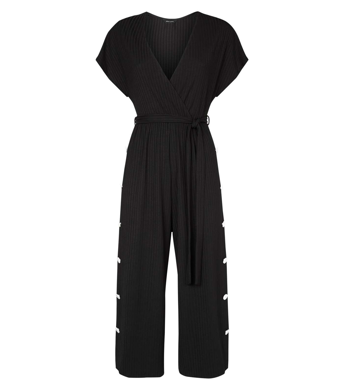 Black Popper Side Ribbed Wrap Jumpsuit Image 4