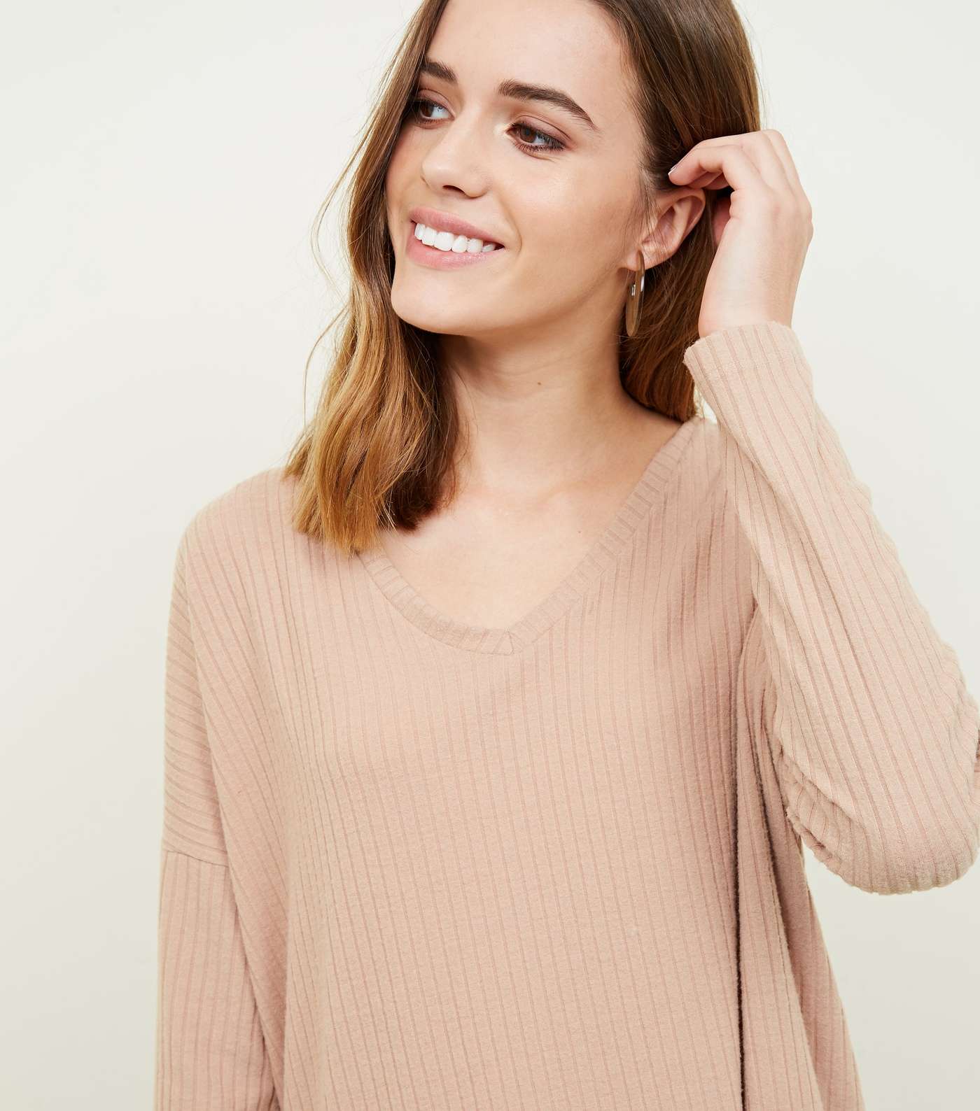 Camel Ribbed Brushed Jersey Top Image 5