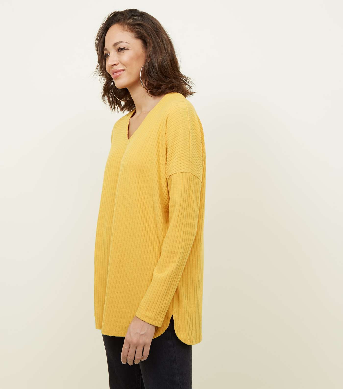 Mustard Ribbed Brushed Jersey Top