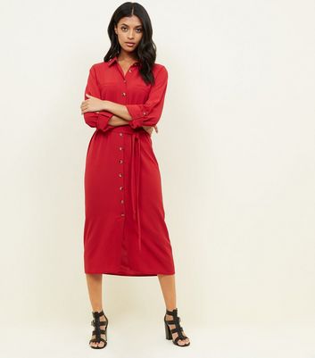 red midi shirt dress