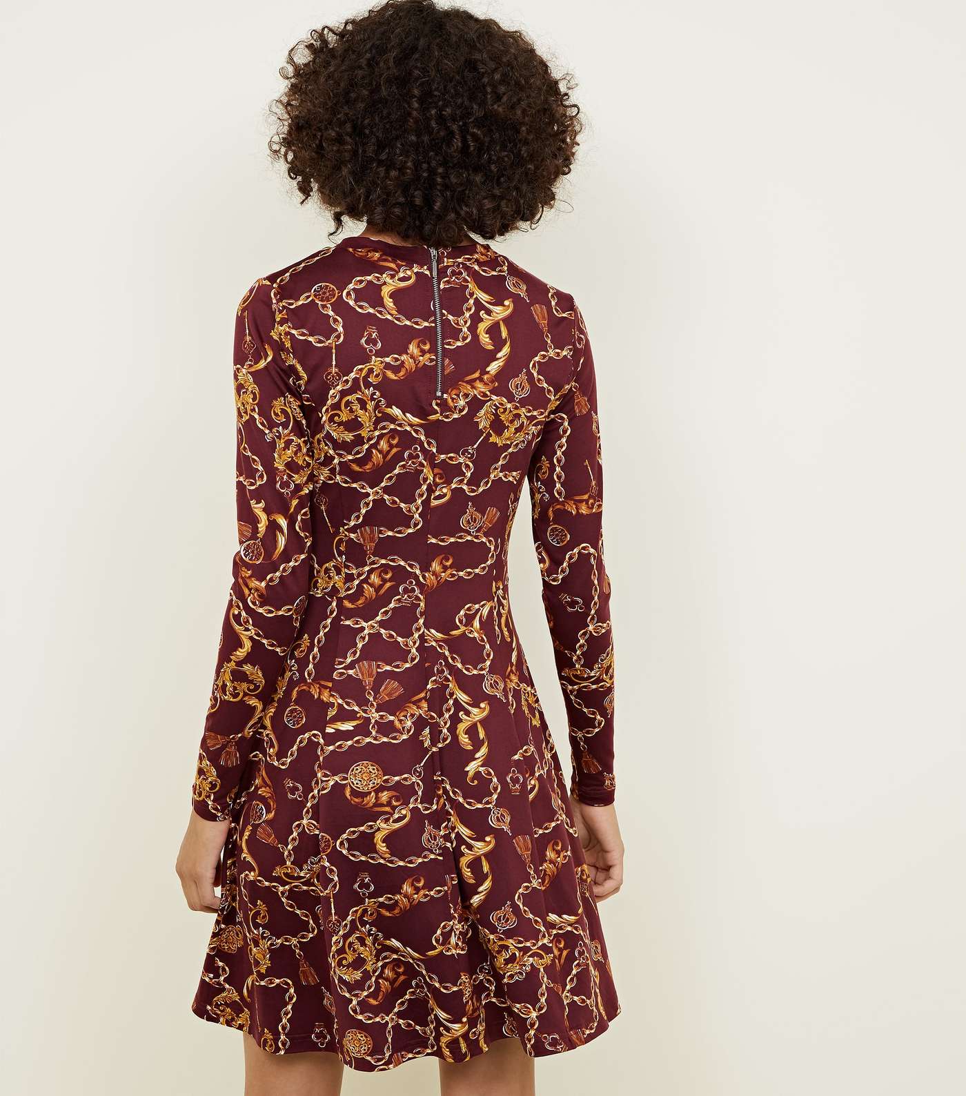 Red Chain Print Long Sleeve Tea Dress Image 3
