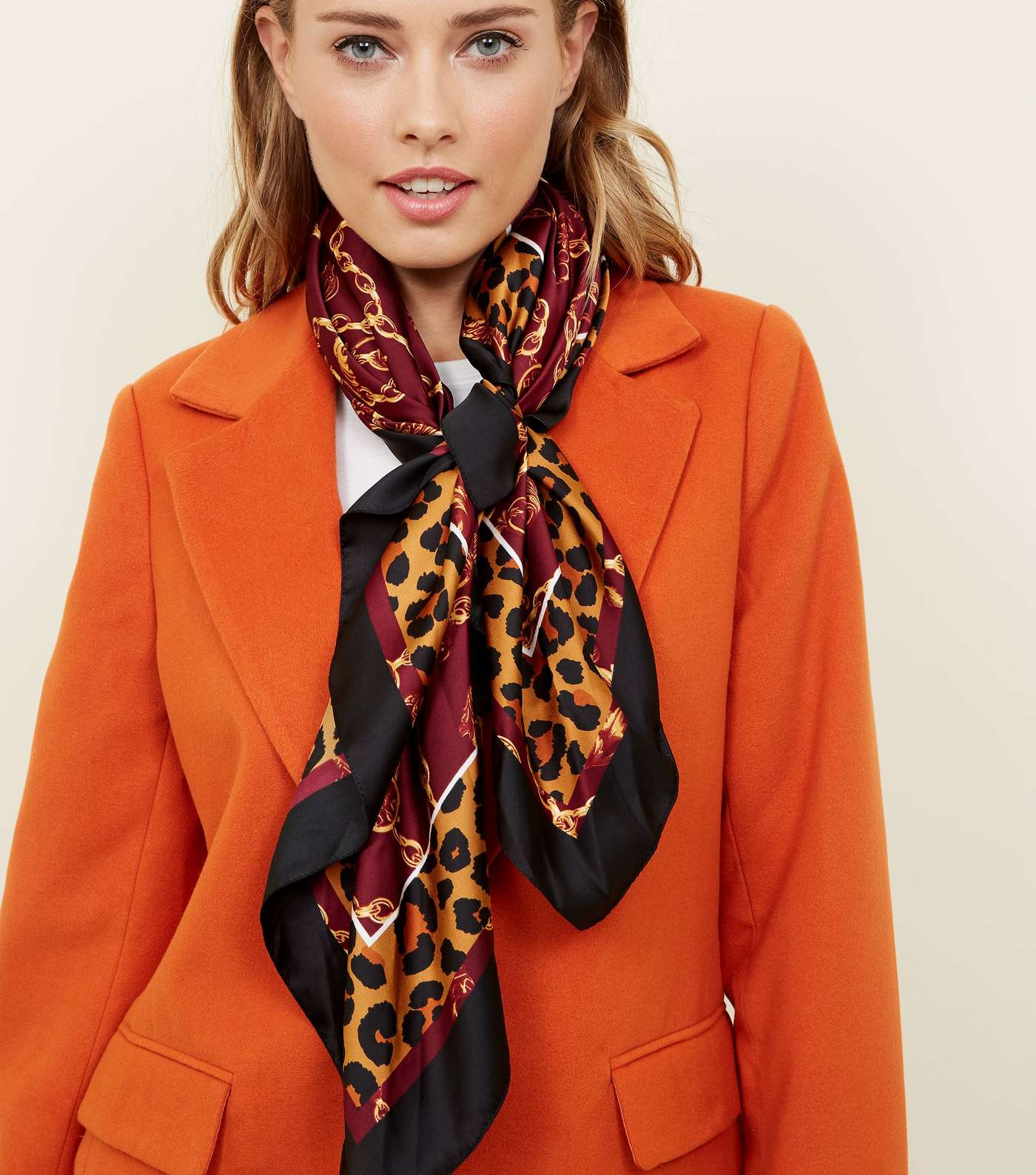 Burgundy Chain and Leopard Print Scarf Image 2