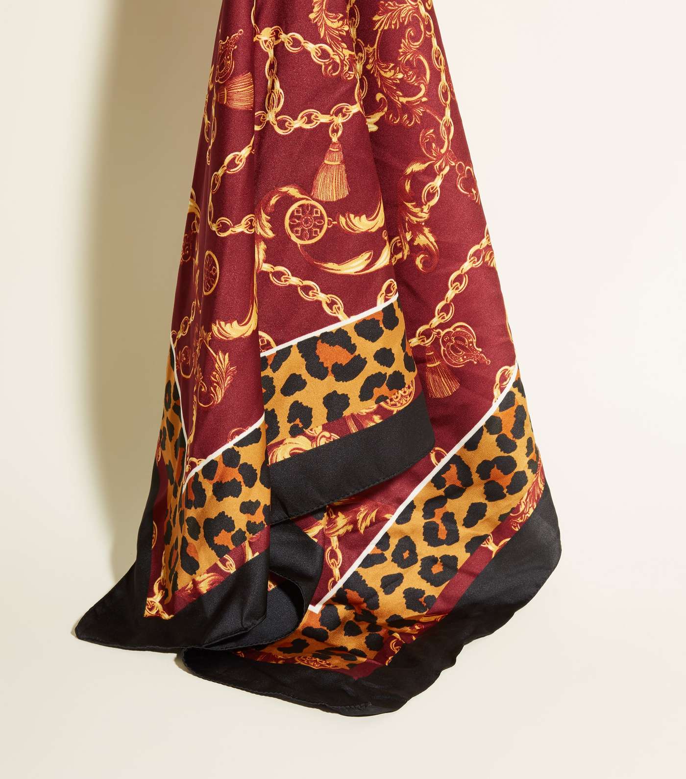 Burgundy Chain and Leopard Print Scarf Image 6