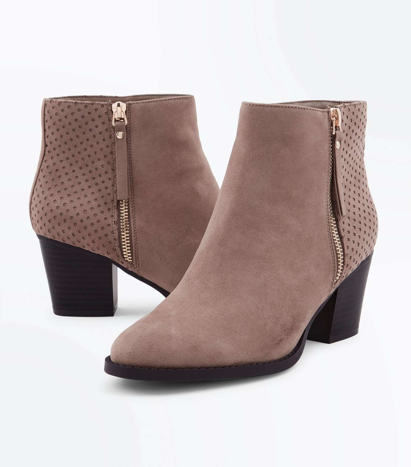 Wide Fit Brown Suedette Laser Cut Ankle Boots Image 3