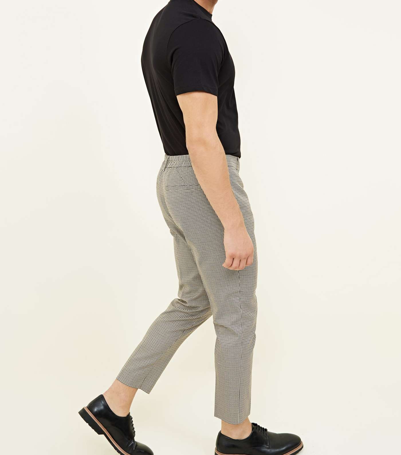 Stone Houndstooth Check Slim Fit Trousers Image 3