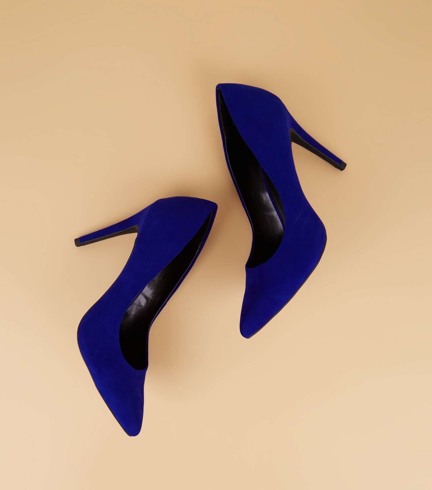 Bright Blue Suedette Pointed Court Shoes Image 4