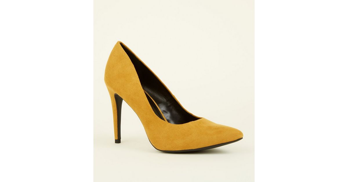 Mustard Suedette Pointed Court Shoes New Look