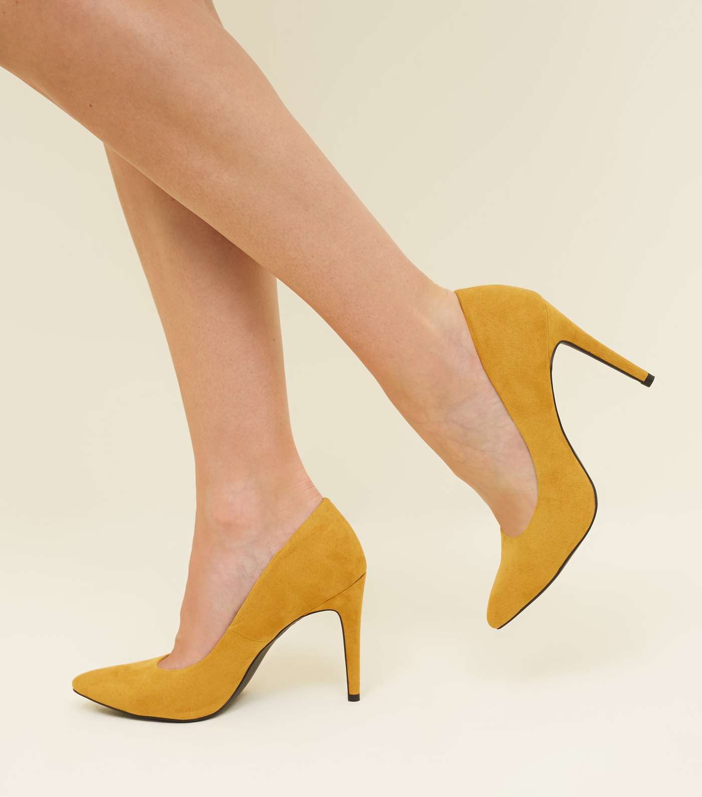 Mustard Suedette Pointed Court Shoes Image 2