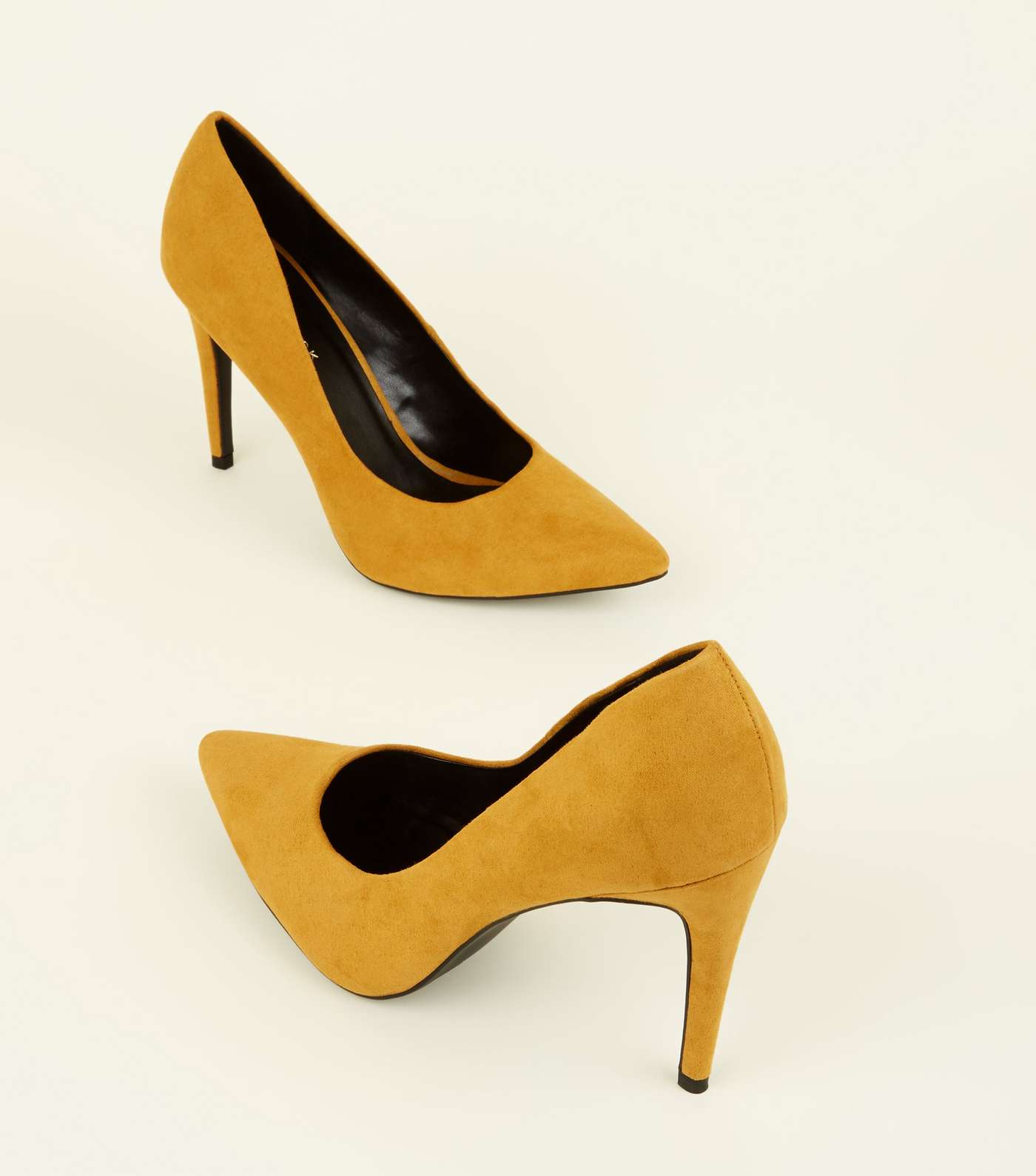 Mustard Suedette Pointed Court Shoes Image 4