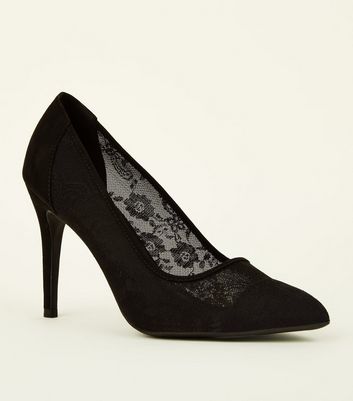 black lace court shoes