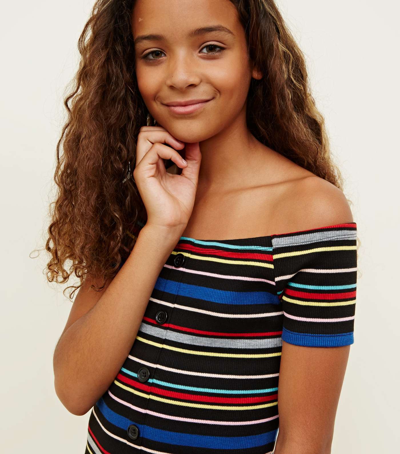 Girls Rainbow Stripe Button Front Bodycon Dress  Image 5