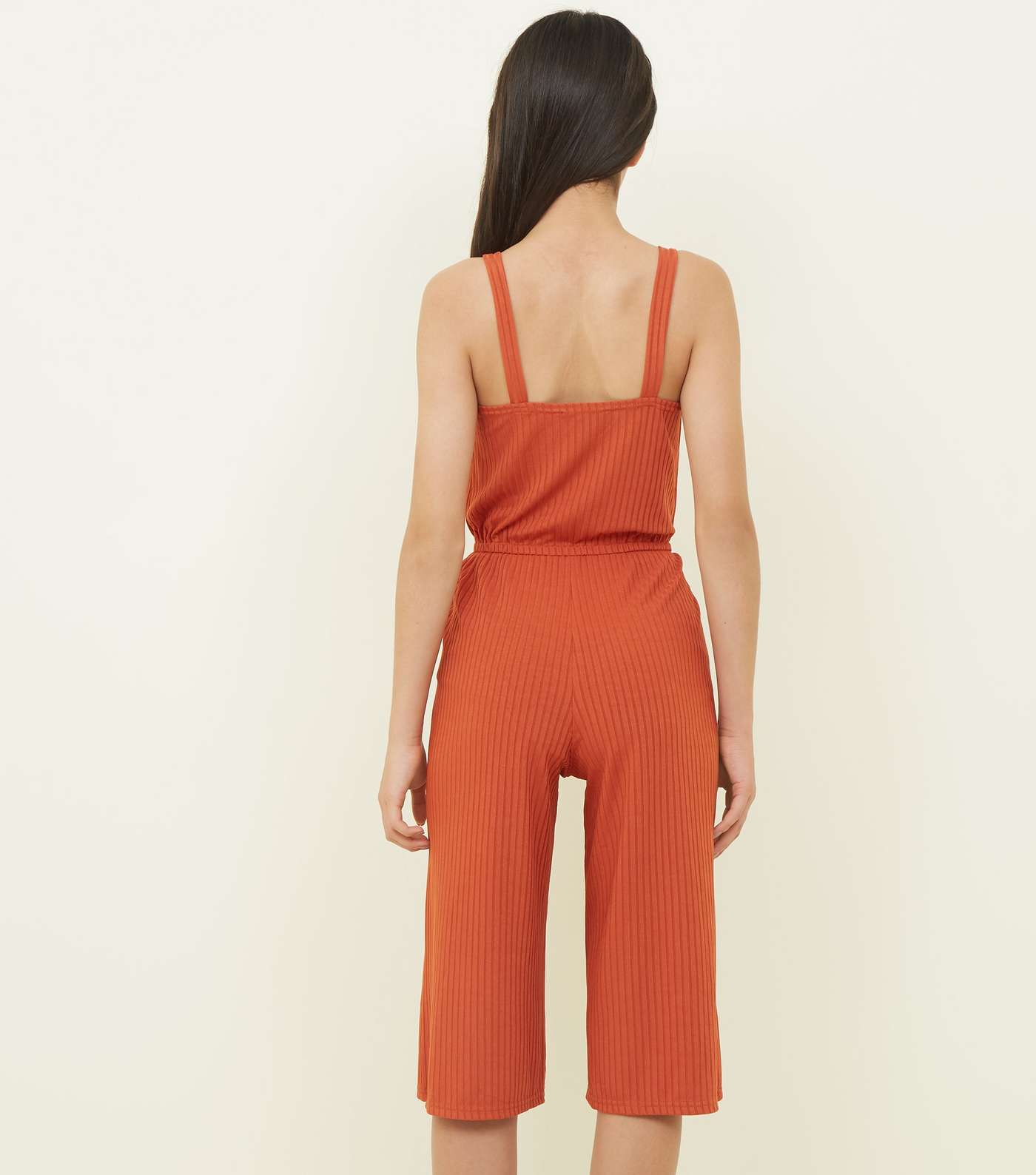Girls Rust Ring Strap Ribbed Culotte Jumpsuit Image 3