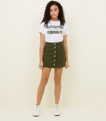 button khaki skirt