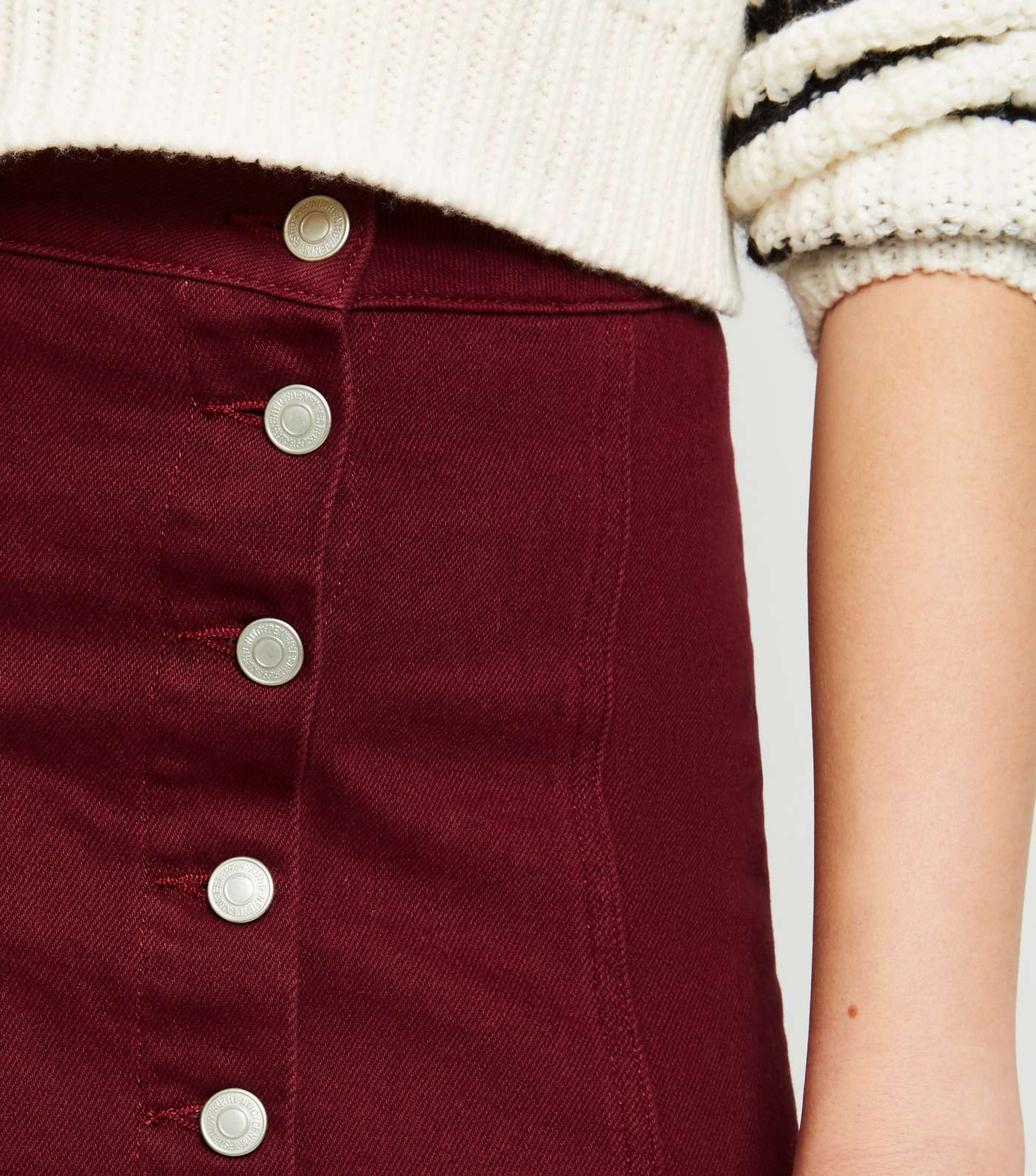 Girls Burgundy Denim Button Front Skirt  Image 5