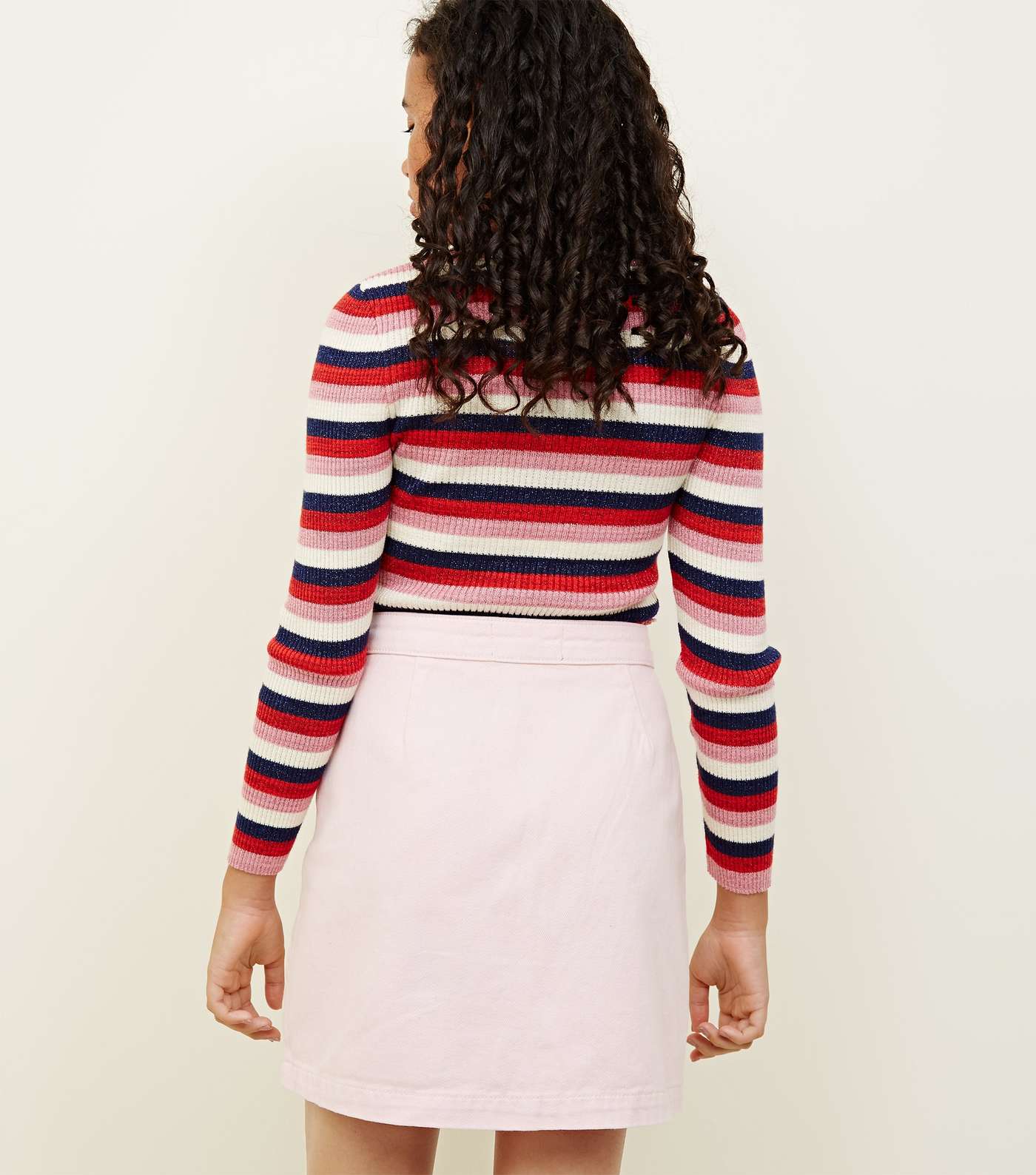 Girls Pale Pink Denim Button Front Skirt  Image 3