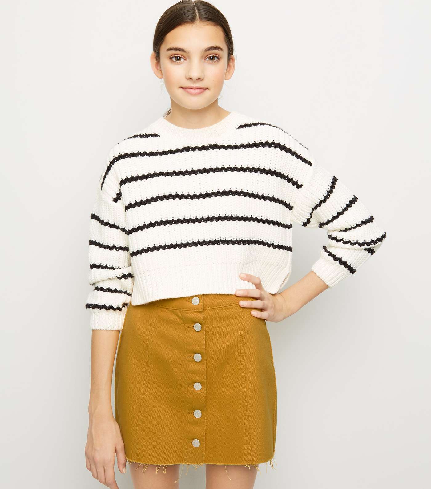 Girls Mustard Denim Button Front Skirt 
