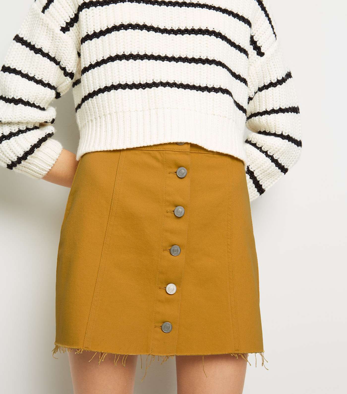 Girls Mustard Denim Button Front Skirt  Image 5