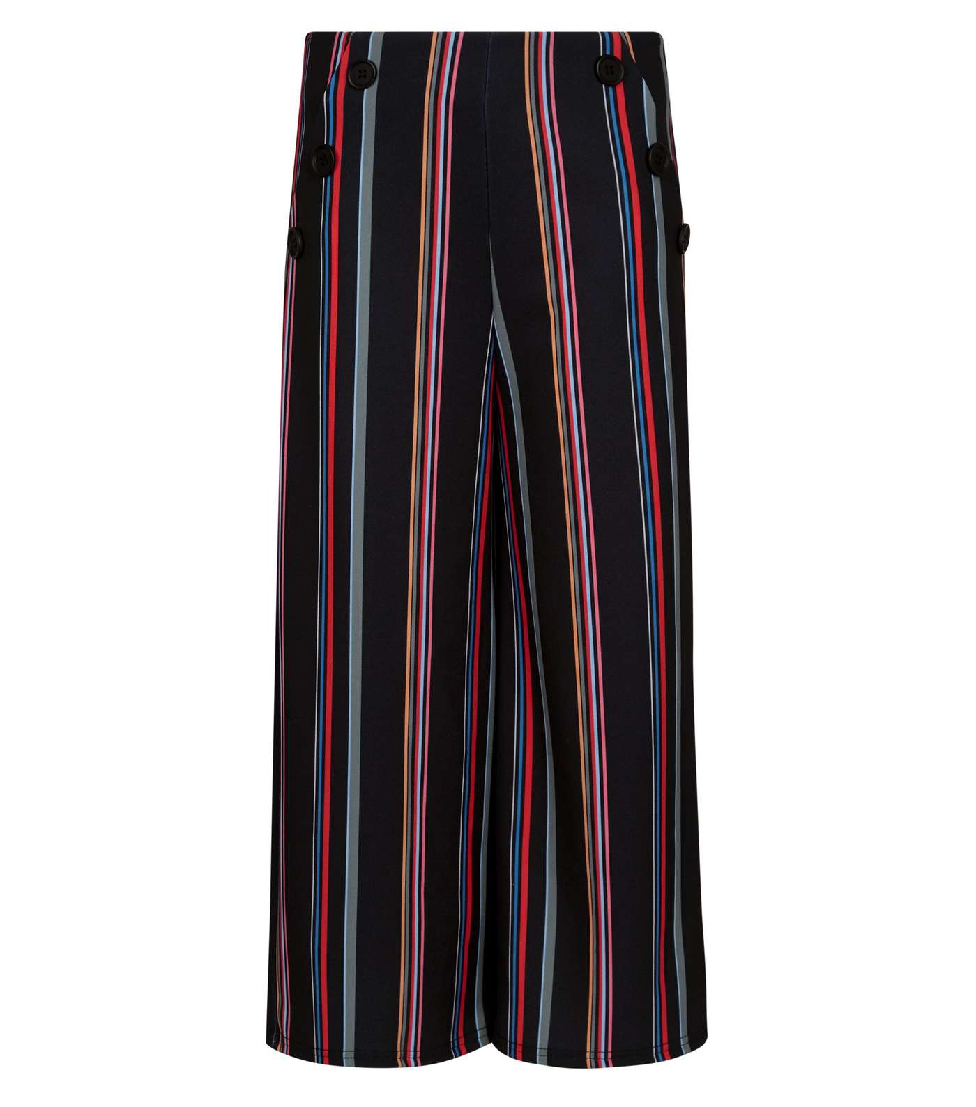 Girls Black Rainbow Stripe Button Front Culottes  Image 4