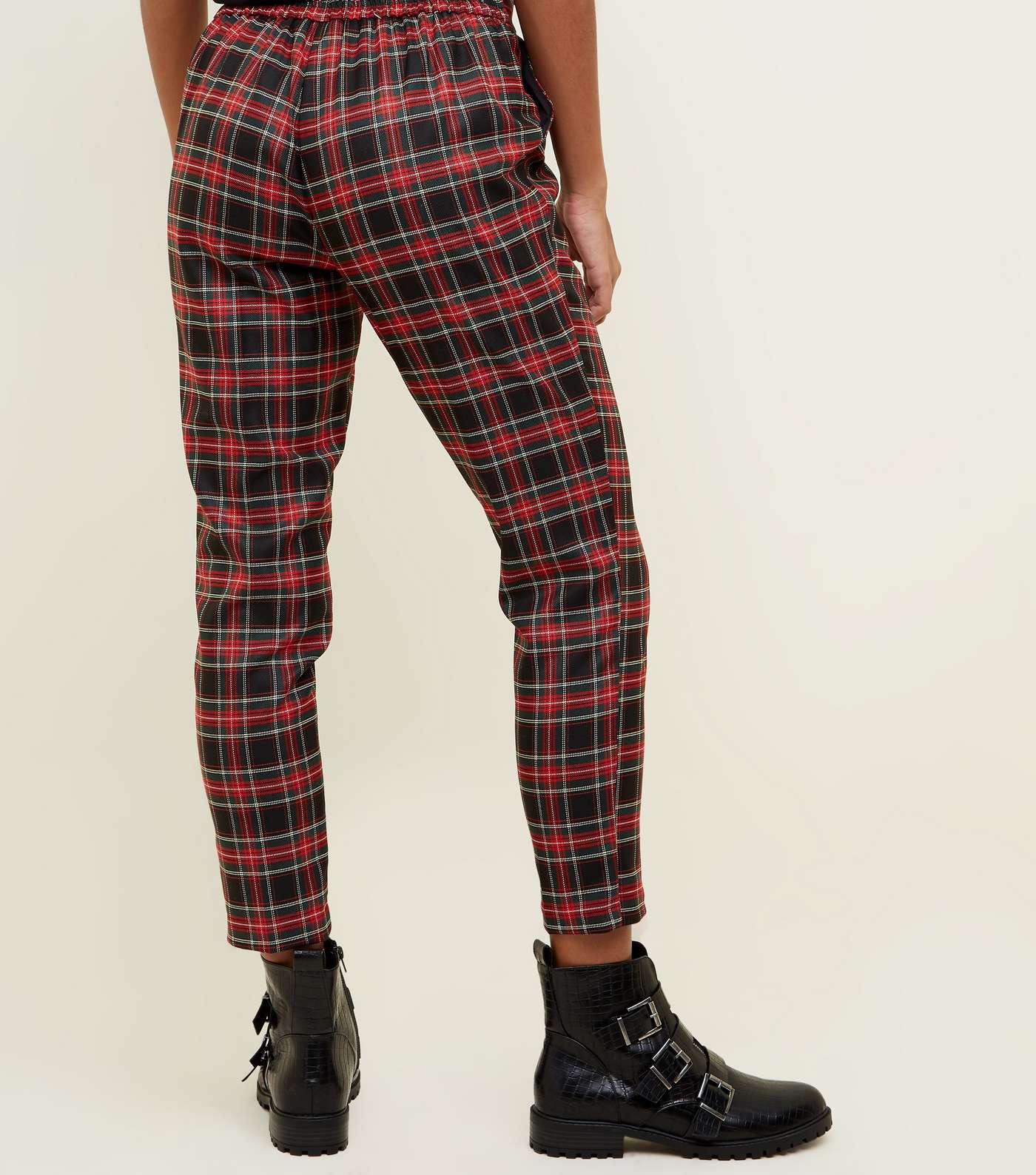 Black and Red Check Tapered Trousers Image 3