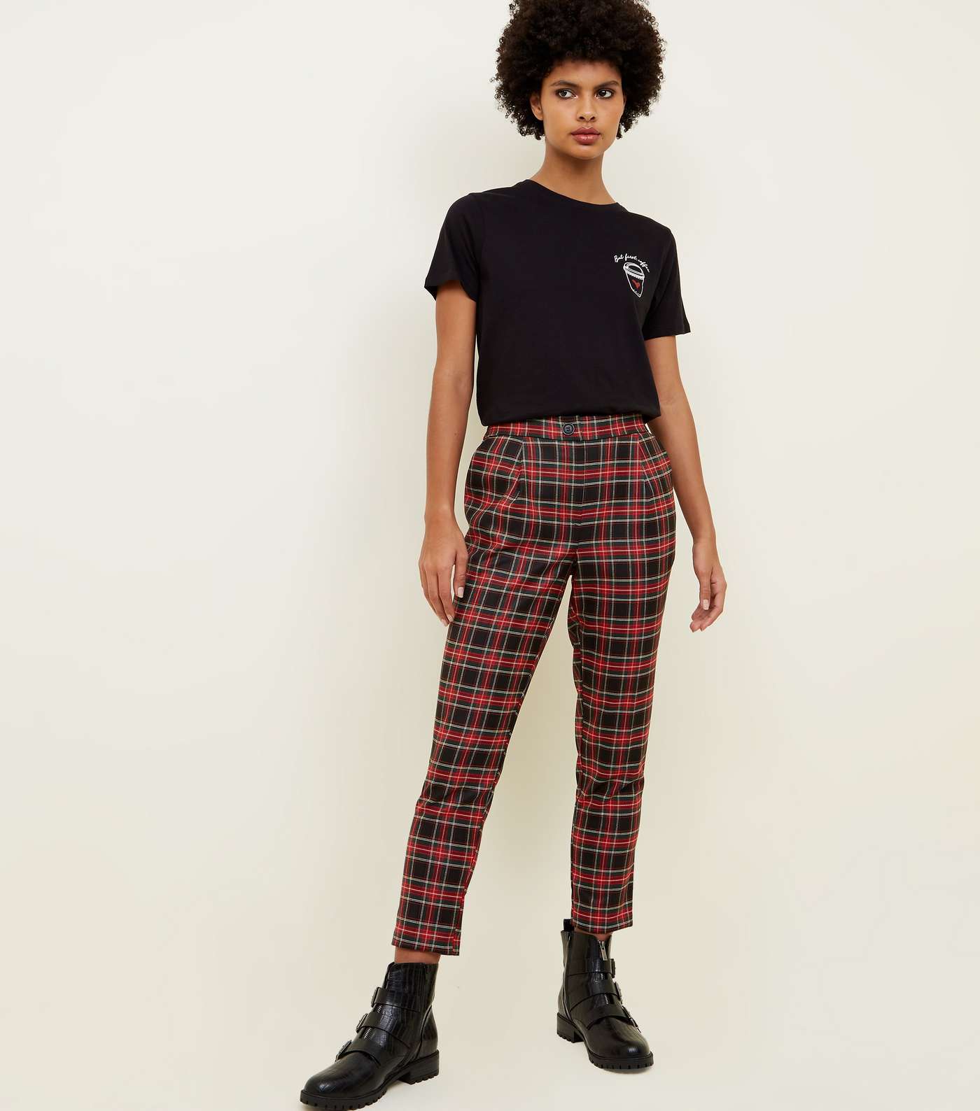 Black and Red Check Tapered Trousers Image 5