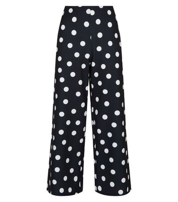 Black Polka Dot Scuba Crop Trousers 