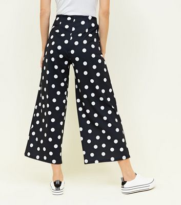 Black Polka Dot Scuba Crop Trousers 