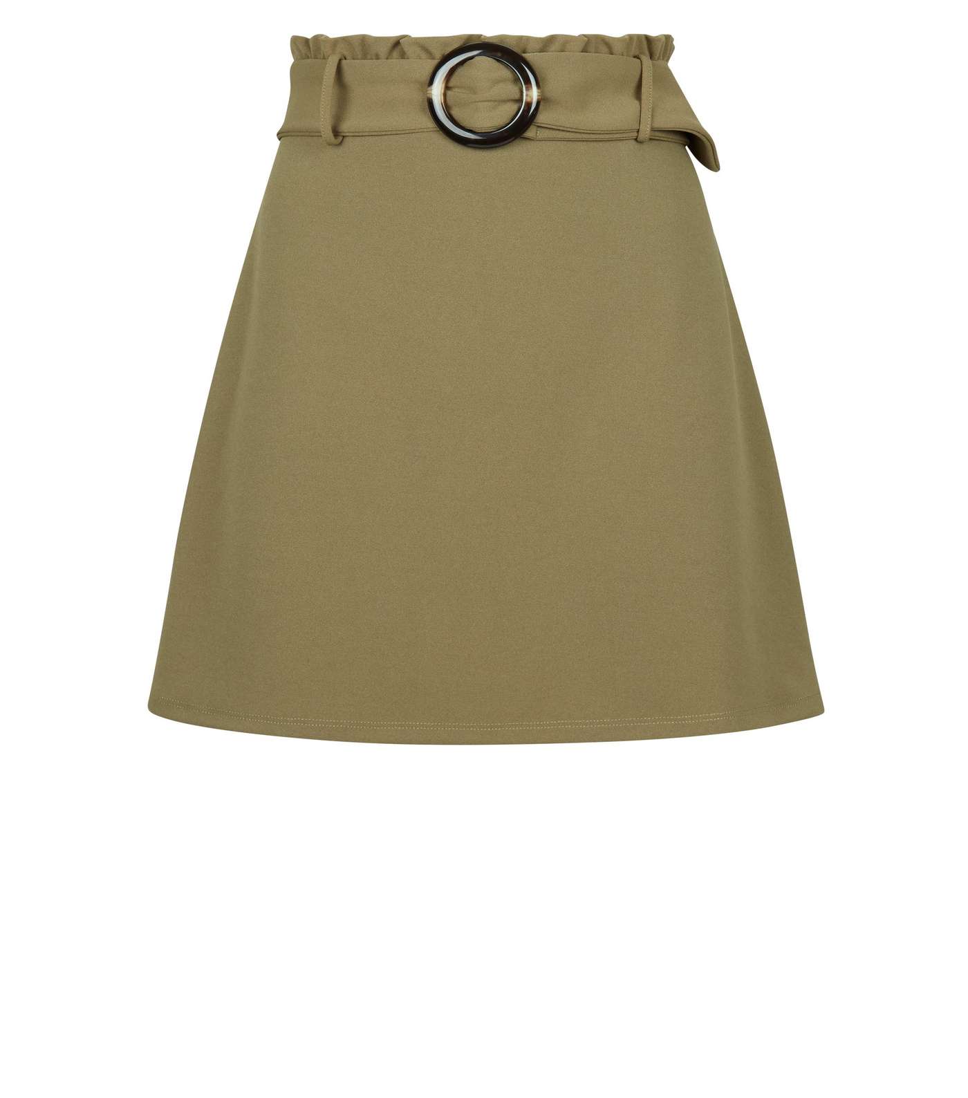 Khaki Faux Horn Button Paperbag Waist Skirt Image 4