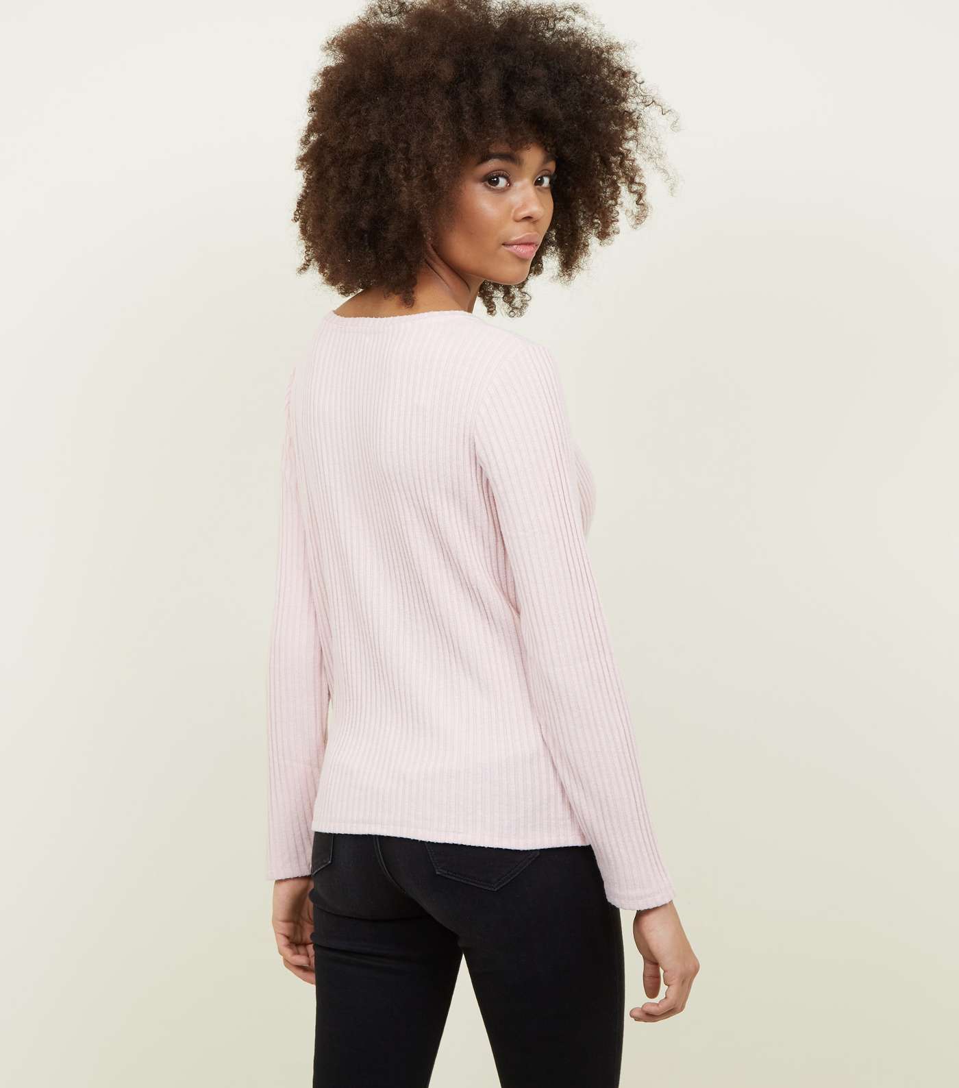 Pale Pink Brushed Rib Twist Front Top Image 3