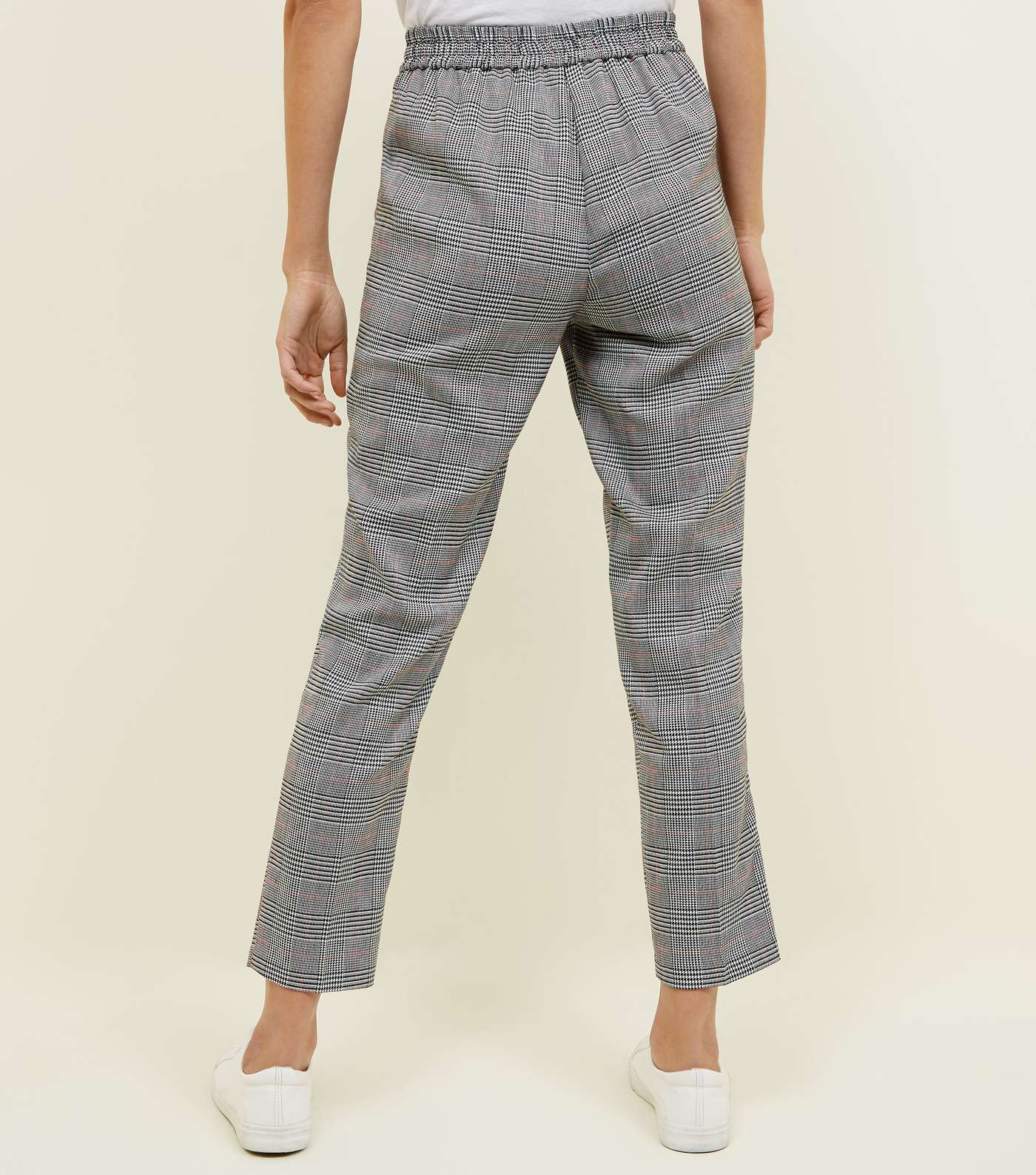 Black Check Tapered Pull-On Trousers Image 3