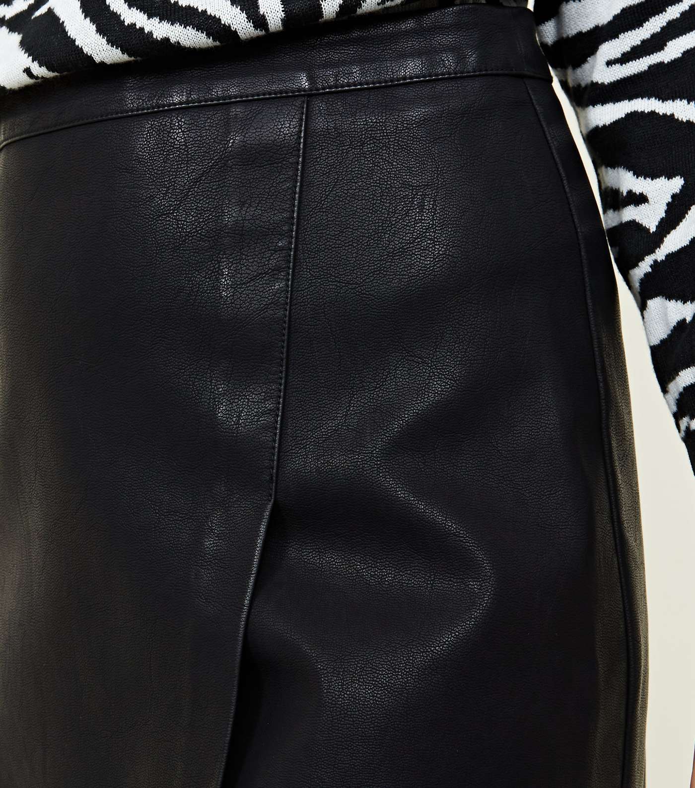 Black Wrap Faux Leather Skirt Image 5