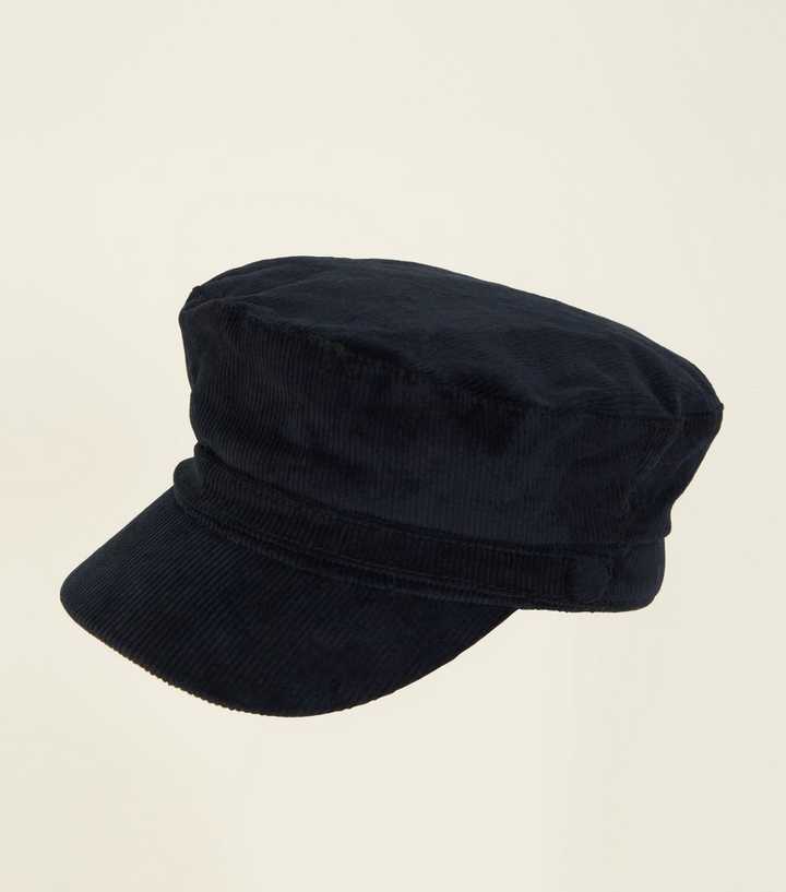 Black Corduroy Military Baker Boy Cap