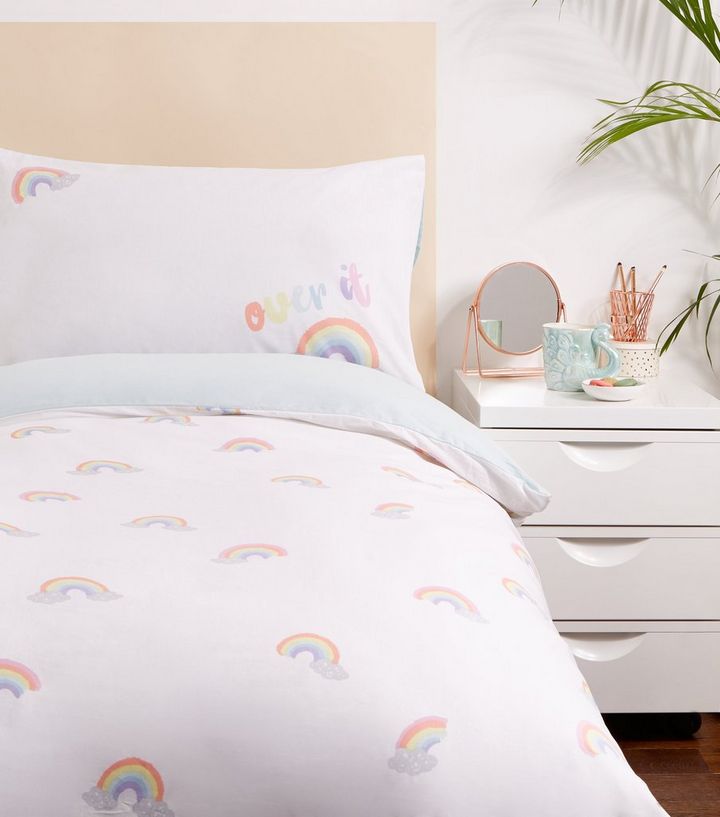 Multicoloured Rainbow Print Cotton Single Duvet Set New Look