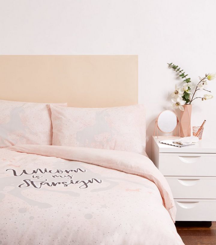 Pale Pink Unicorn Cotton Single Duvet Set New Look