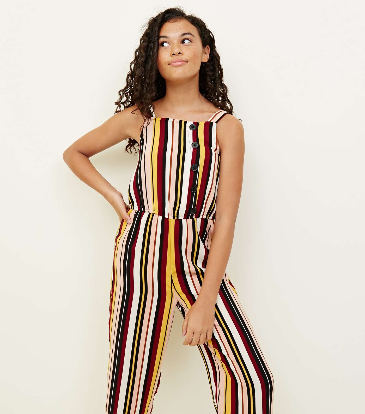 Girls Multi Coloured Stripe Button Front Jumpsuit Image 2