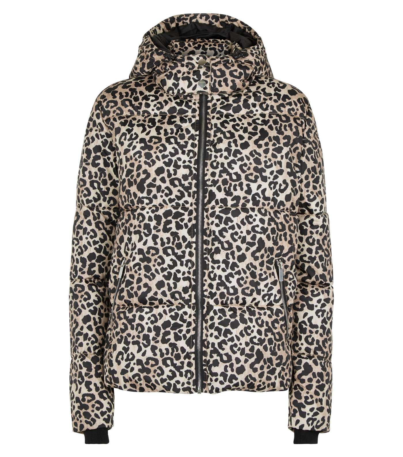 Brown Leopard Print Hooded Puffer Jacket Image 4