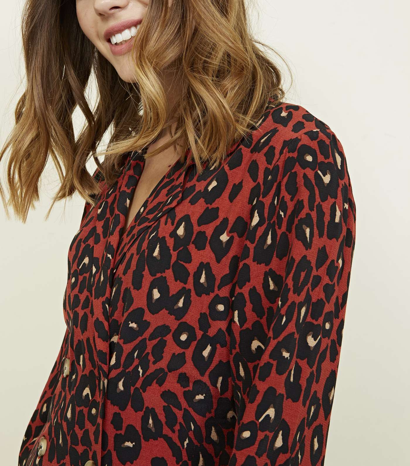 Orange Leopard Print Double Breasted Shirt Dress Image 6