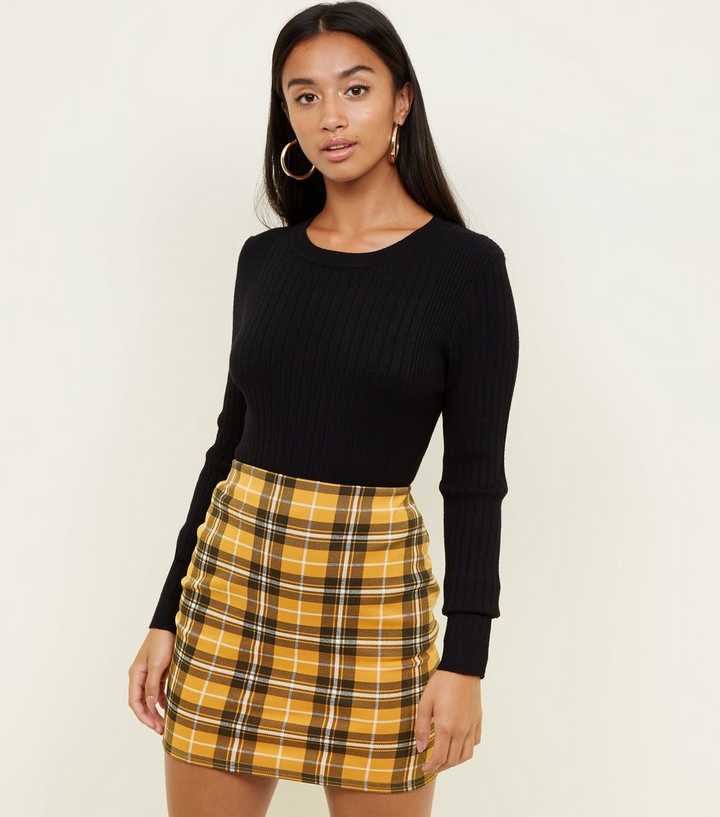 Petite Yellow Check Tube Skirt 