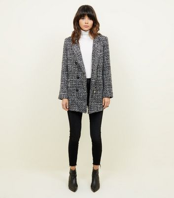 Manteau noir m tallis en maille boucl e en tweed New Look