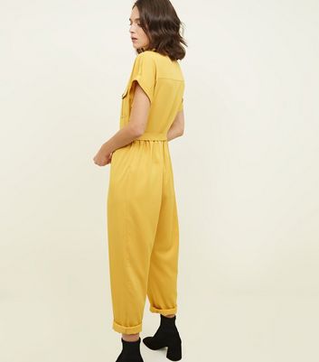 Mustard Twill Button Front Utility Jumpsuit New Look