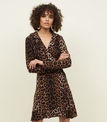 leopard print wrap dress new look