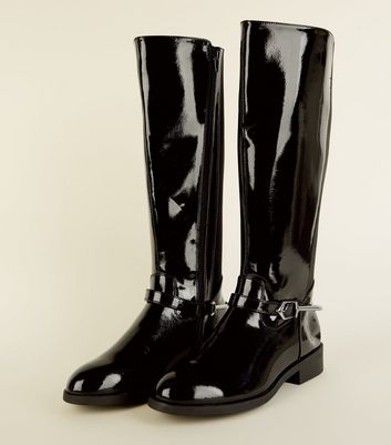 black patent knee high boots wide fit