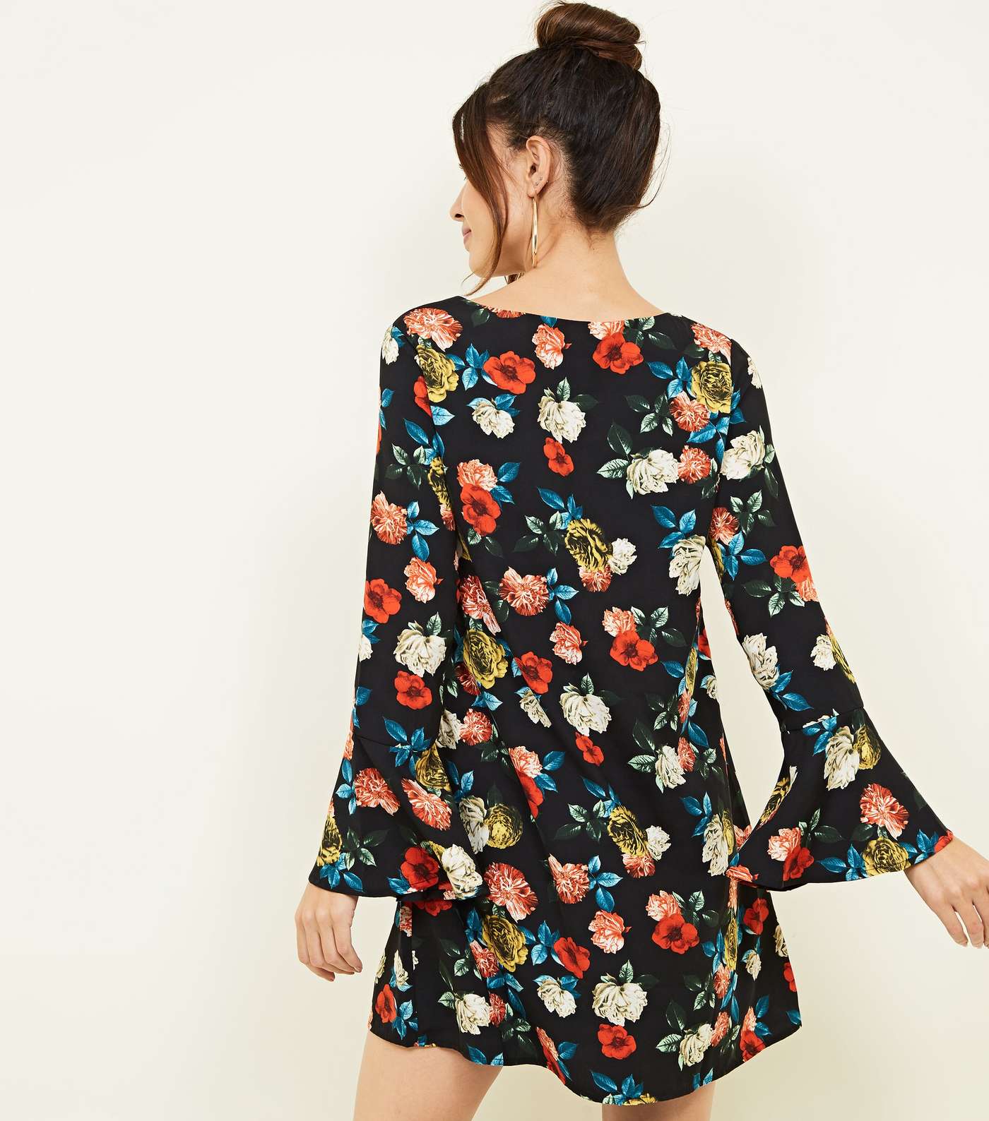 Mela Black Floral Bell Sleeve Tunic Dress  Image 3