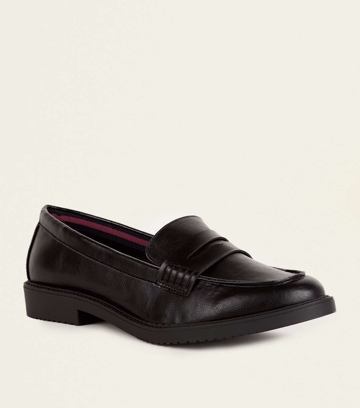 Wide Fit Black Leather-Look Penny Loafers