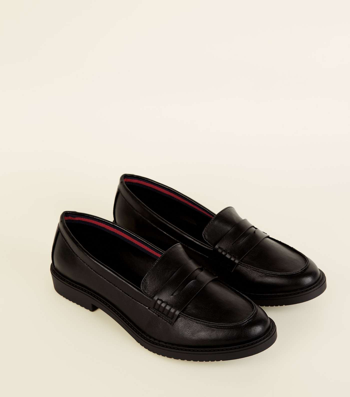 Wide Fit Black Leather-Look Penny Loafers Image 3