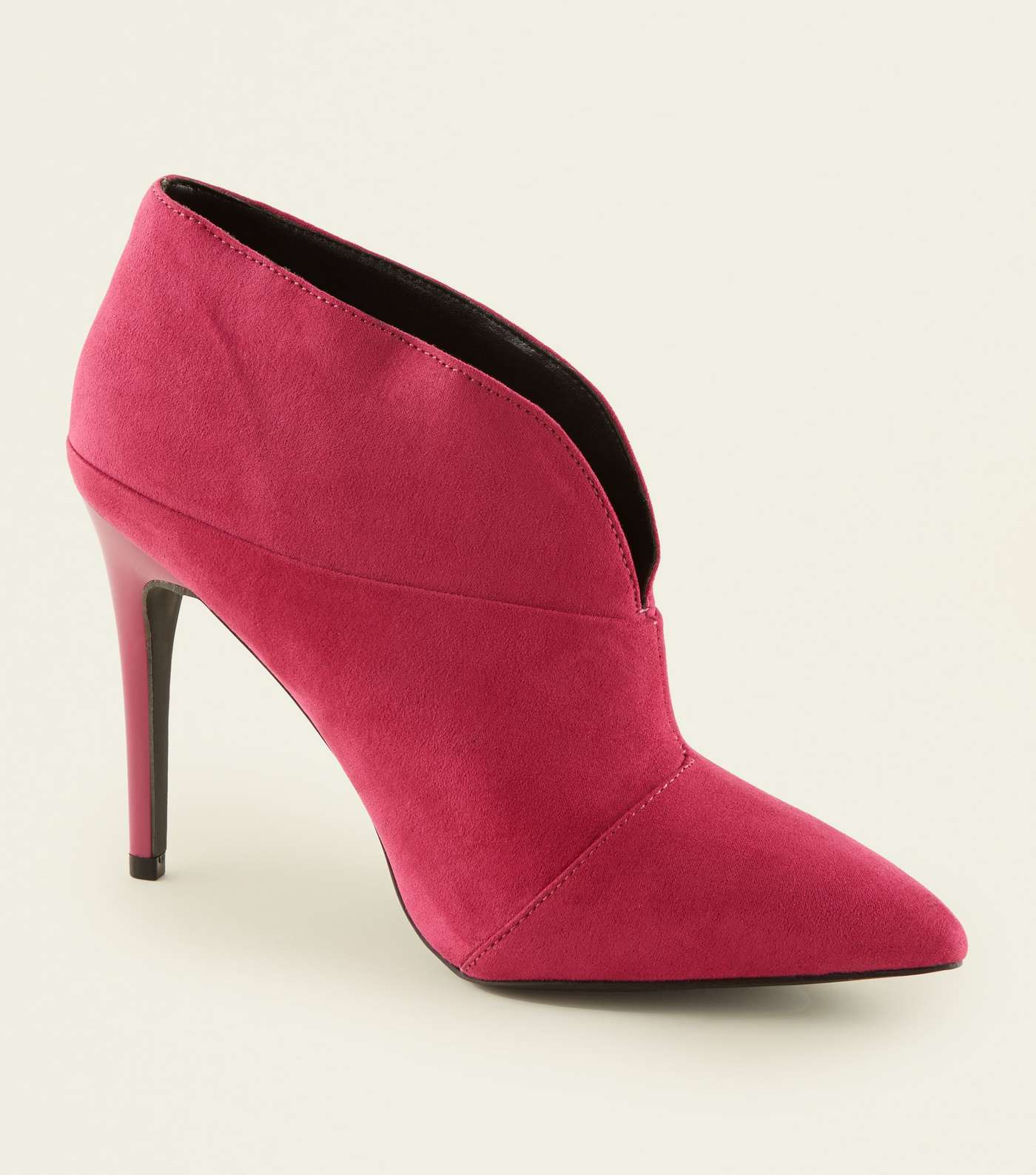 Wide Fit Bright Pink Suedette Cut-Out Front Stiletto Boots